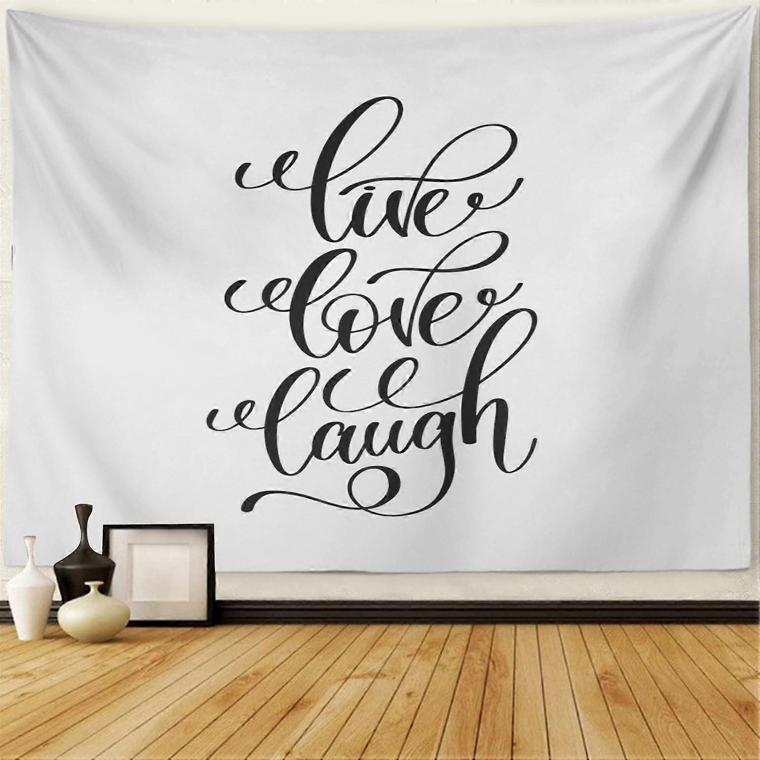 نسيج حائط أسود أبيض يعيش الحب يضحك حروف أبيض وأسود إيجابية تحفيزية نسيج حائط معلق ديكور الجدار نسيج لغرفة النوم المعيشة