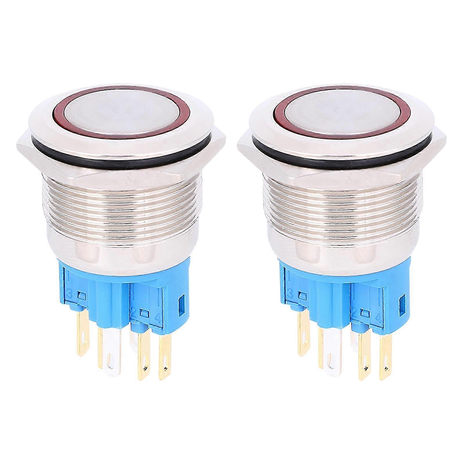 2Pcs DC12-24V 22mm Ring Self-Locking Button Switch IP65 6-Pin Push Button SwitchRed