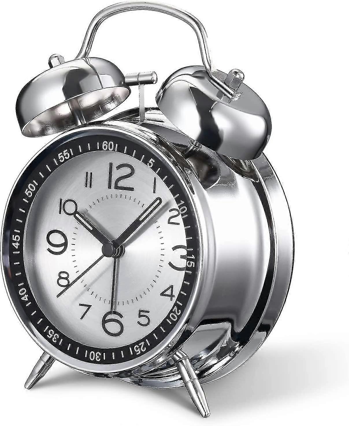 Loud Alarm Clock For Heavy Sleepers Adults,4 Inch Silent Non-ticking Quartz With Backlight,twin Bell