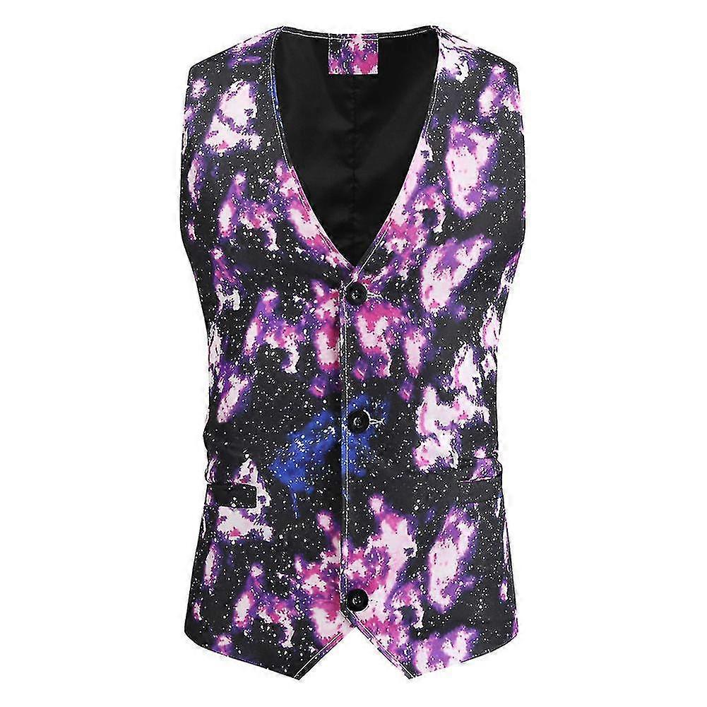 VAWAN Mens Casual Single-breasted Starry Sky Printed V-neck Vest