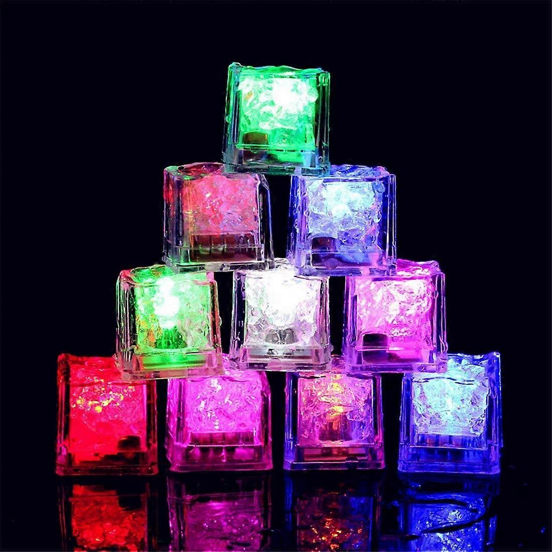 Waterproof Led Ice Cube, 24 Pack Multi Color Flashing Glow in The Dark LED Light Up Ice Cube for Bar Club Drinking Party Wine Wedding Decoration