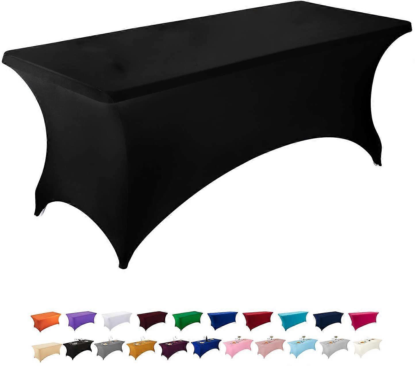 Black 1.8m Stretch Tablecloths for Rectangular Tables with Open Back, Rectangular Spandex Table Covers for Patio Table, Wedding, Party, Kitchen, Decor