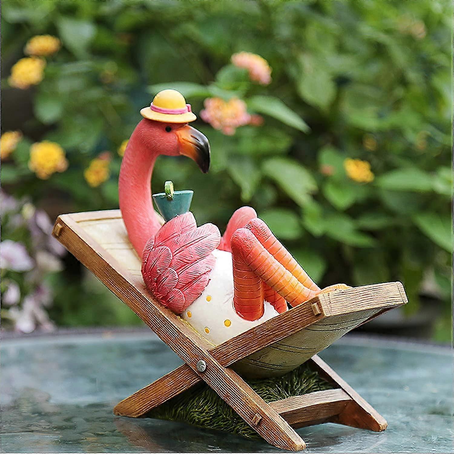 Pink Flamingo Garden Statue, Lying On Lounge Chair Flamingo Garden