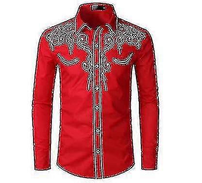 رجل الغربية رعاة البقر قميص مطرز بأكمام طويلة عارضة سليم صالح زر أسفل قميص