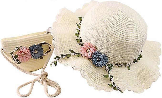 Dziewczęcy kapelusz przeciwsłoneczny i mała torebka - stylowy słomkowy kapelusz dla turystów w wieku 2-8 lat, z ochroną UV i uroczą torbą do zabawy w podróży