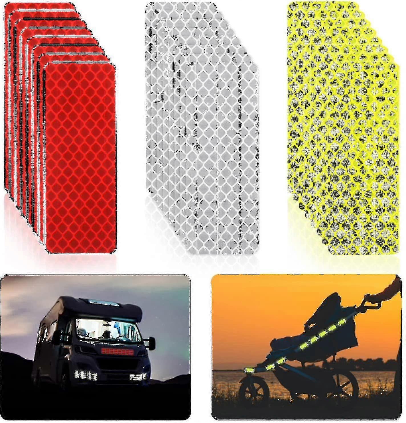 24 Pieces High Visibility Safety Reflective Tape - Self-Adhesive Waterproof Warning Stickers