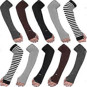 5 Pairs Arm Warmers Knitted Thumb Hole For Women, Winter Wrist Long Gloves Fingerless Mittens