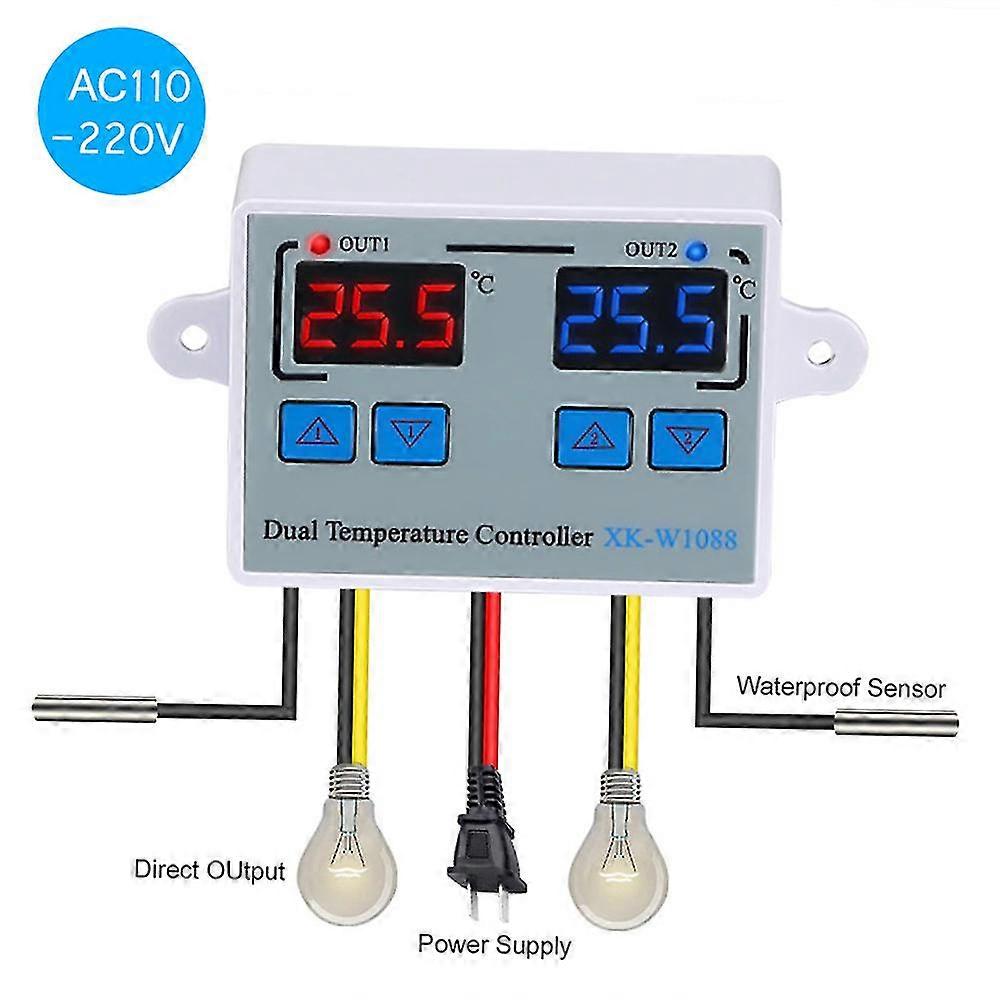 Dual Digital Thermostat Temperature Controller Two Relay Output Thermoregulator For Incubator Heating Cooling Xk-w1088