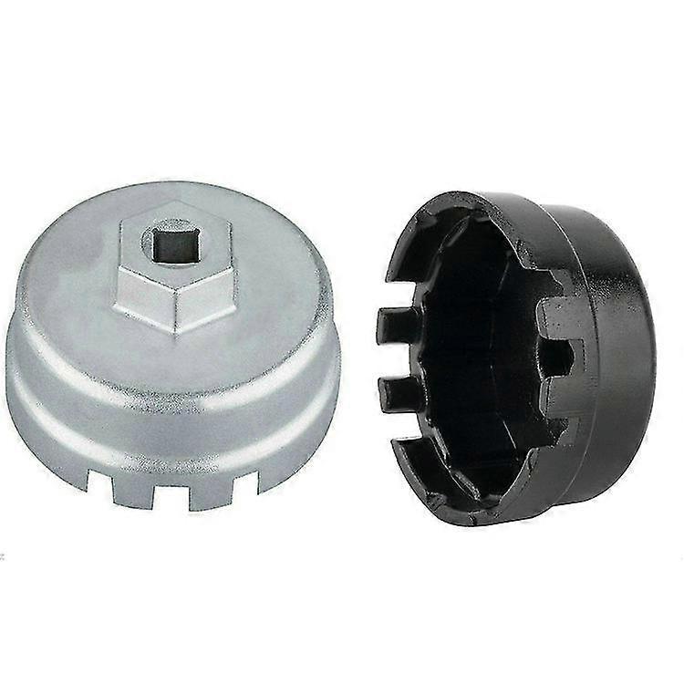 Oil Filter Cover Wrench Socket Housing Tool Remover (2pcs, Silver+black)