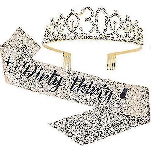 Dirty Thirty Sash Rhinestone Crown Tiara Set