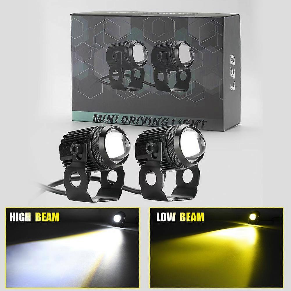 60W Motorcycle LED Spotlight Headlight Spot Fog Dual Colour LED Lens Hi/Low Beam Driving Lights Auxiliary Light 9-30V