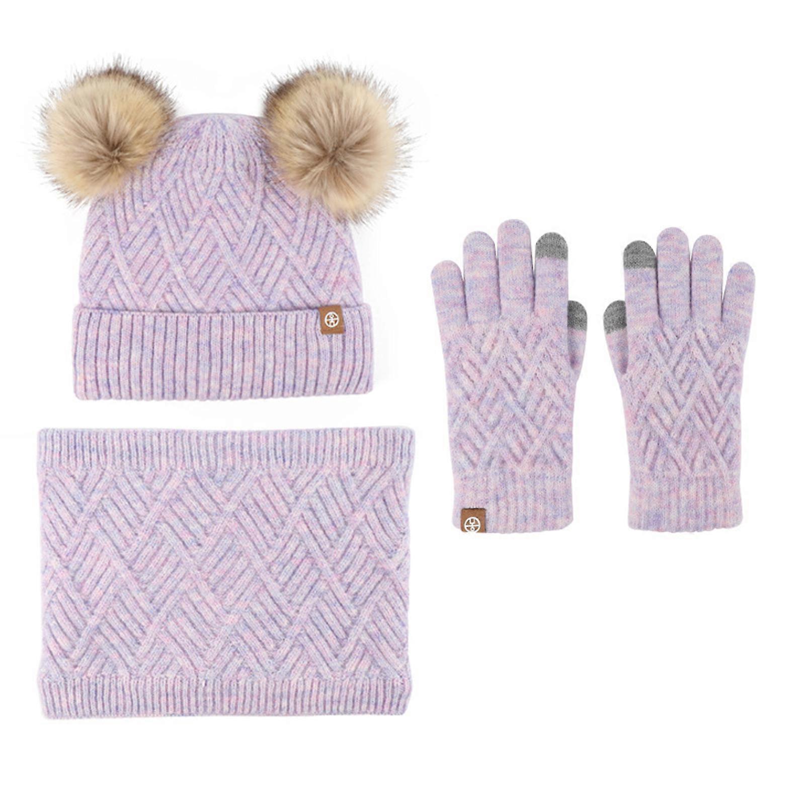 Kids Winter Hat Gloves Scarf Set For Girls - Pom Pom Beanie, Fleece Lined Neck Warmer & Mittens (Ages 1-6)