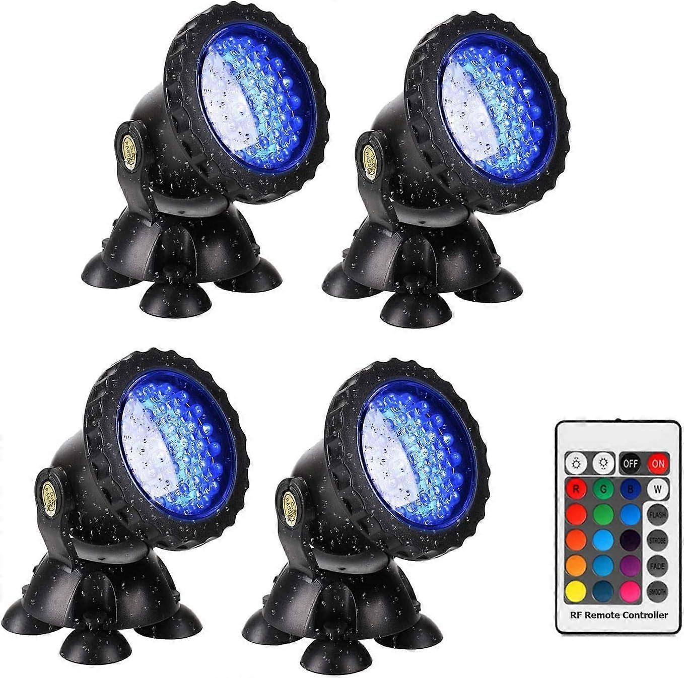 Pond Lights Pool Lights Garden Lights 4pcs 36Led 12W RGB Underwater Light with RF Remote for Steel Wall Above Ground Pool - IP68 Waterproof 7.5M 12V C
