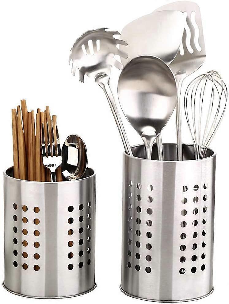 2 stk køkken rustfrit stål køkken redskabsholder, rustfrit stål rustfrit stål rustfritæt stort køkkenredskab arrangør bestik Caddy