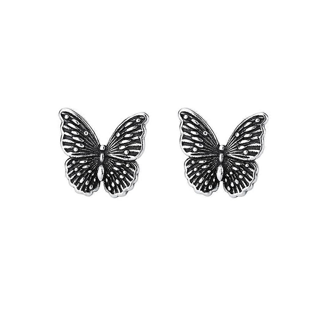 1 Pair Three-dimensional Bronze Retro Design Flower Butterfly Dark Earrings