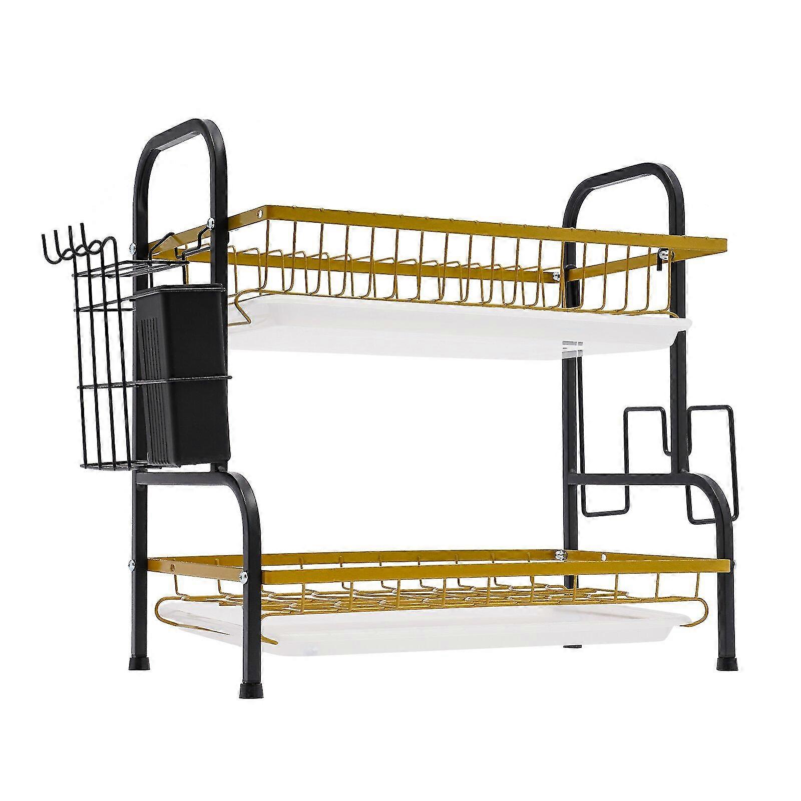 42cm Multifunctional Dish Drain Rack With 2 Drip Trays