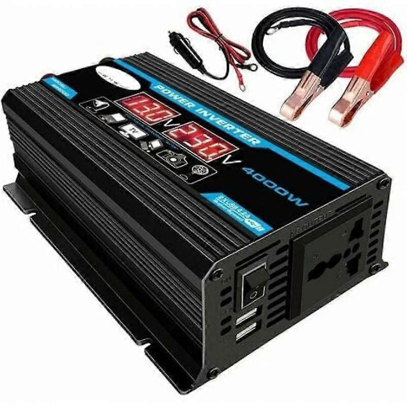 12V 220V 4000W العاكس موجة جيبية نقية مع العاكس موجة جيبية نقية ، محول مجهز بقابس الاتحاد الأوروبي ، منفذ USB ، منفذ Type-C وشاشة LCD.