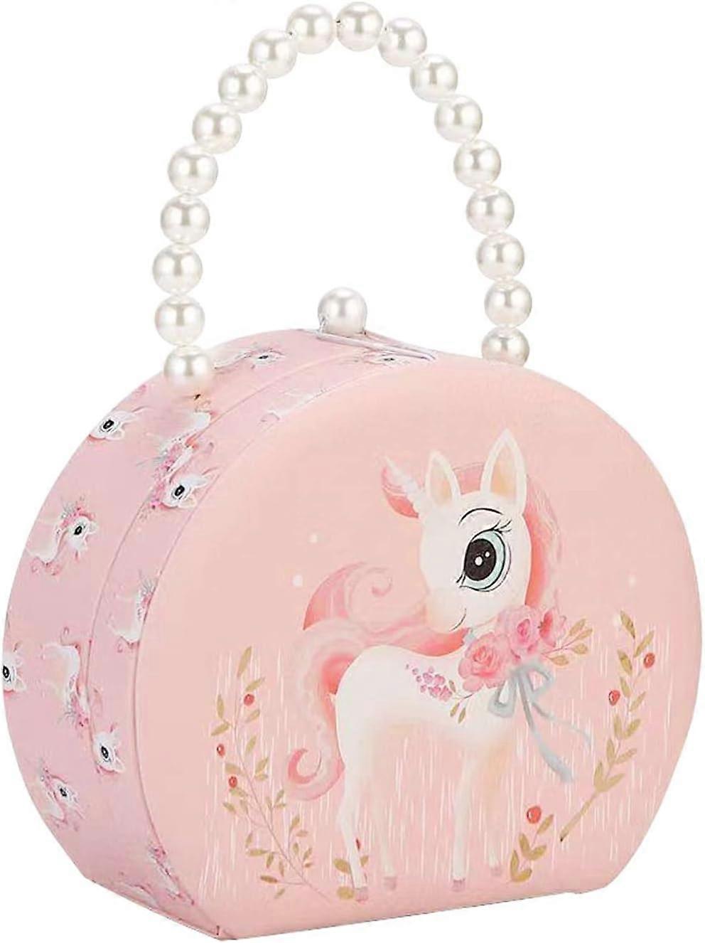 الأميرة نمط لطيف الغزلان الفتيات مربع المجوهرات ، الفتيات السفر مع مرآة ماكياج حقيبة صغيرة ، هدية فتاة رائعة (وردي)