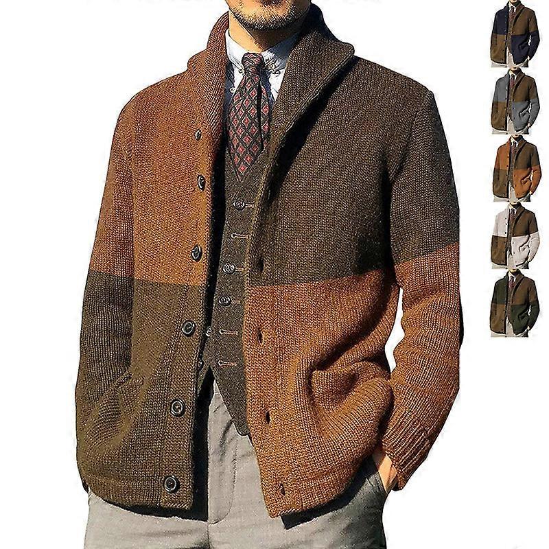 Erkek Moda Kazak Hırka Yaka Uzun Kollu Örme Ceket