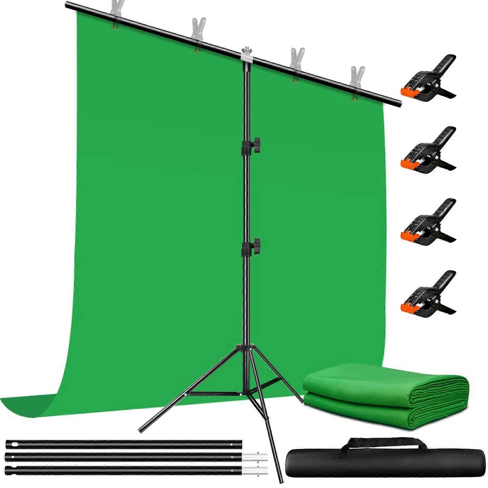 Fond d’écran vert avec support 2x2M, 1.5 x2M Kit de toile de fond de photographie d’écran vert pour les jeux, studio photo, flux, clé chromatique -GSL