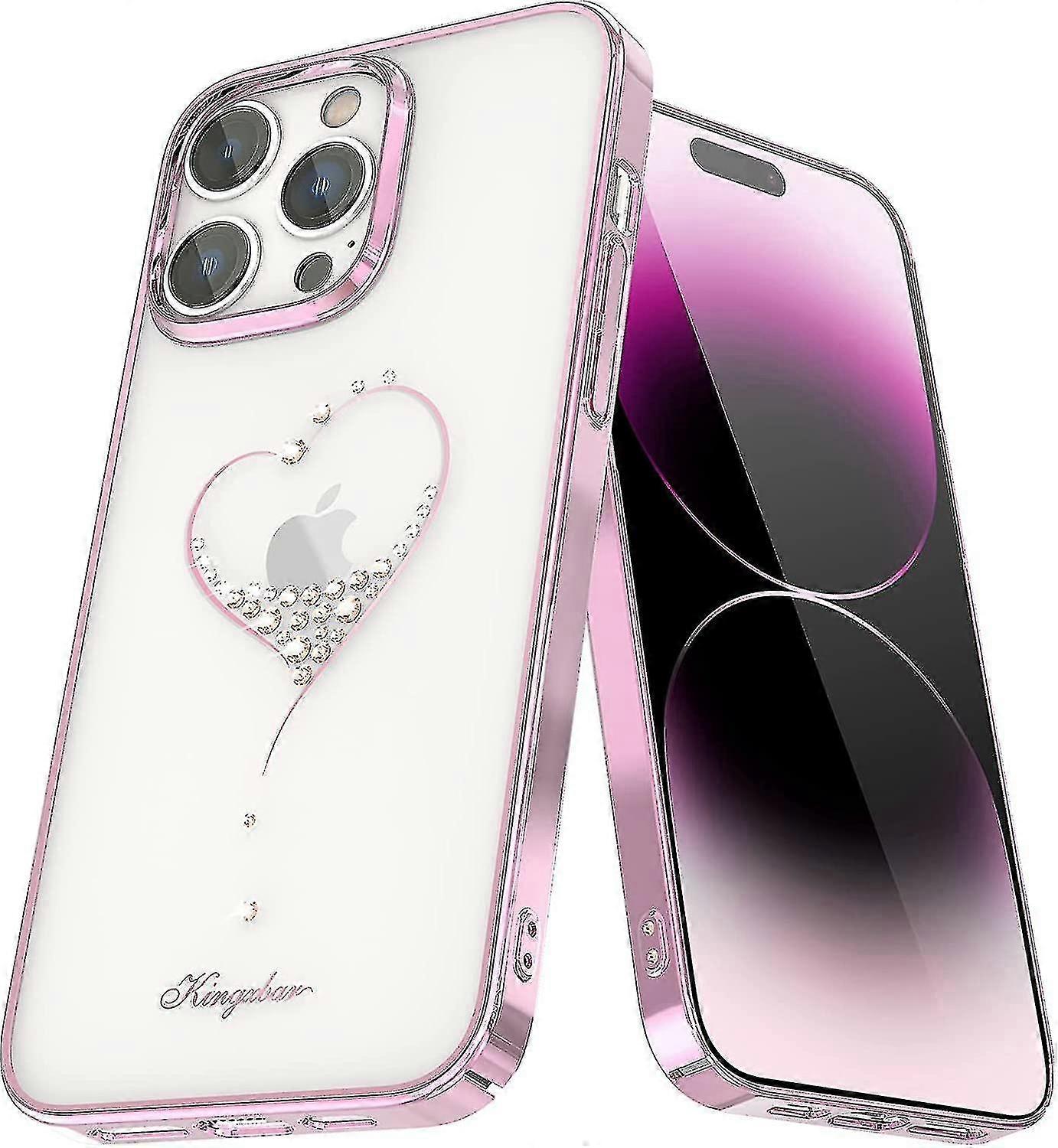 Bling Love Heart Case Compatible With Iphone 14 Pro Max/14 Pro, Plating Clear Hard Pc Protective Cover High Quality