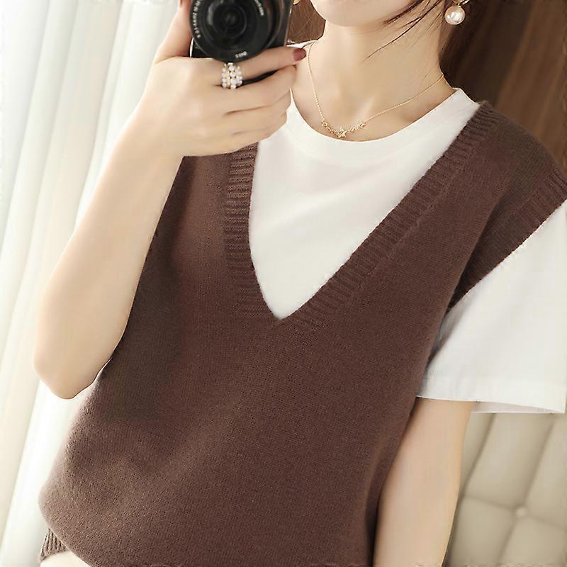 新しいレディースベスト梳毛カシミヤベスト春と秋ルーズニットノースリーブプルオーバーレディースベストチョッキ