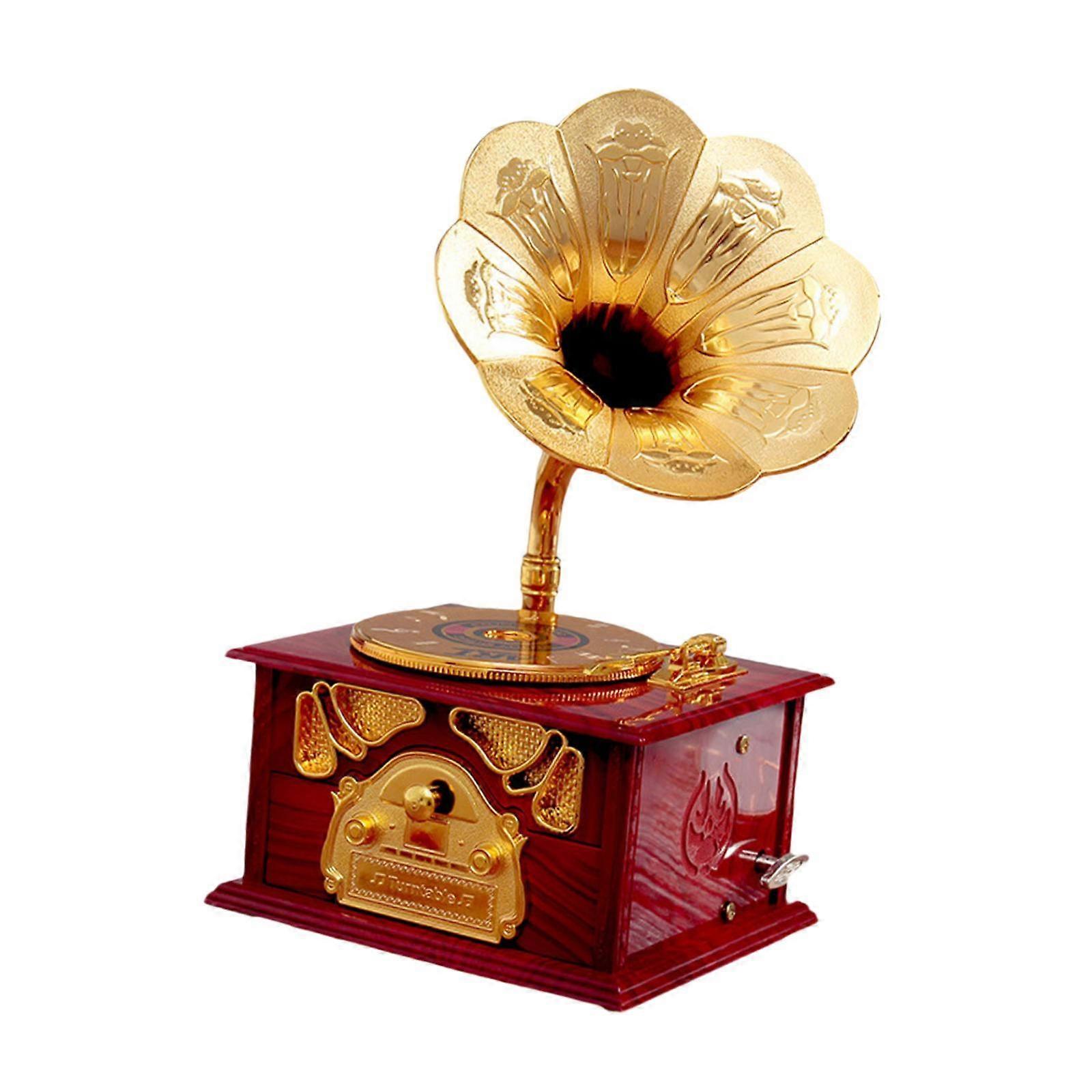 Old Fashioned Gramophone Music Box for Bedroom Versatile Tabletop Decoration Red Box
