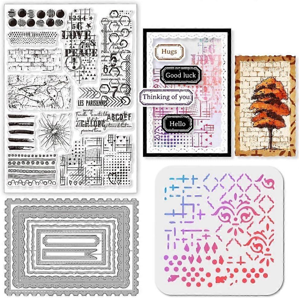 Stains Background Silicone Clear Stamps Metal Label Border Frame Cutting Die Cuts Stain Ink Dots PET Paint Craft Stencils Template for Card Making and
