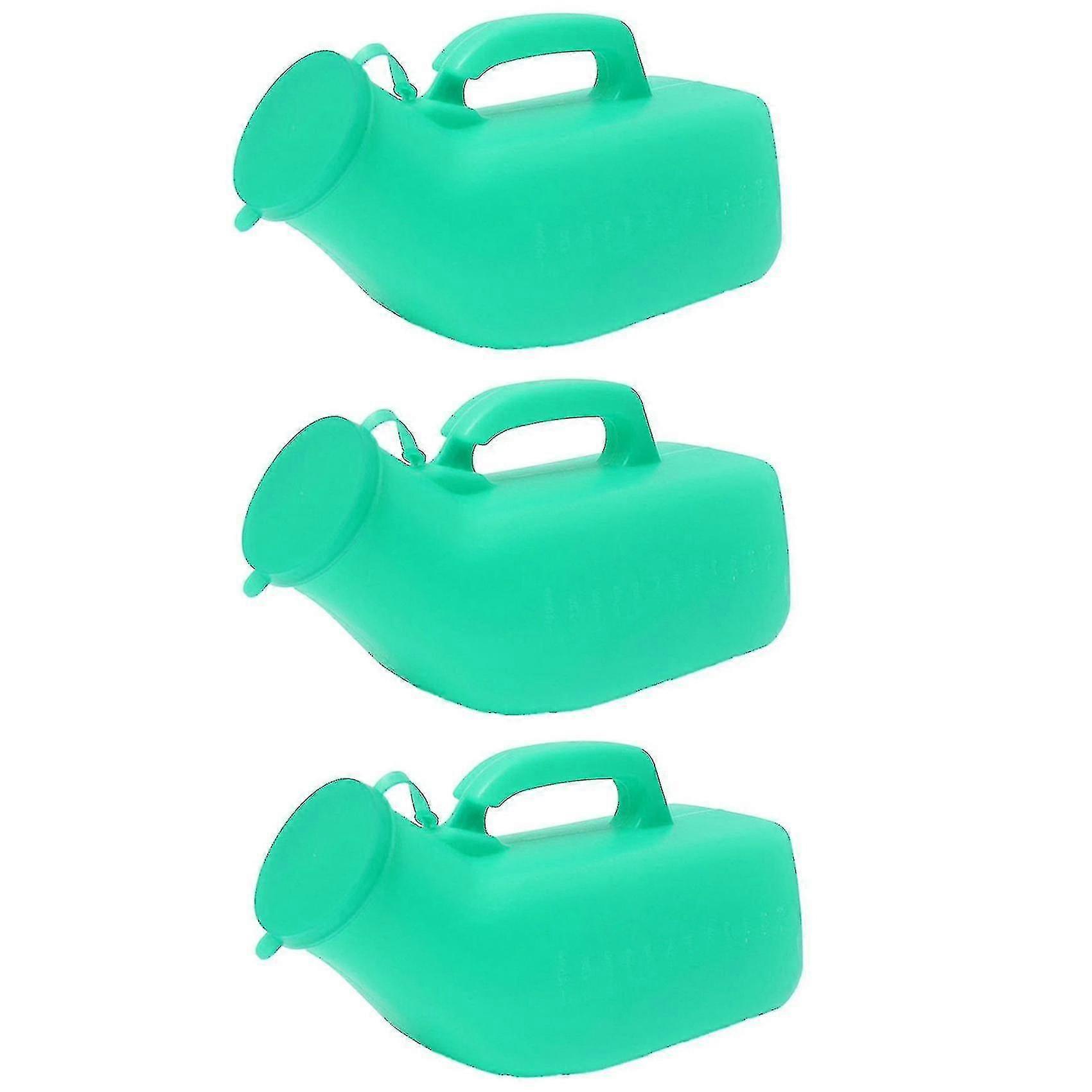 Seyahat Kamp Hastası için Kapaklı 3x Erkek İdrar Şişesi Otoklavlanabilir 1.2l Yeşil