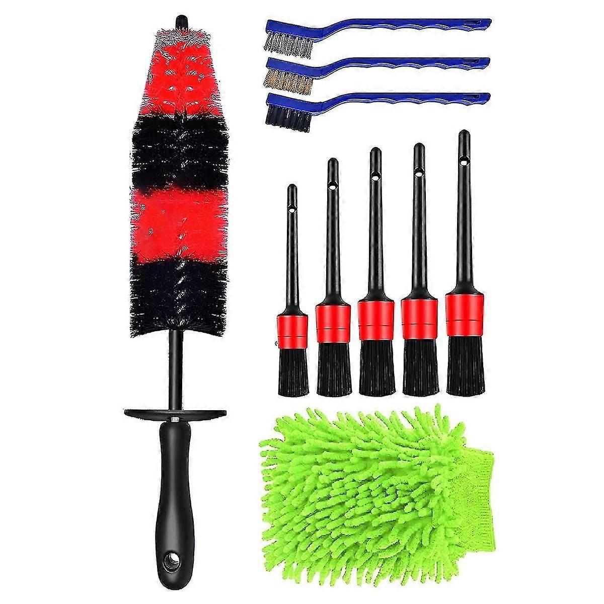 10 τεμ αυτοκίνητο που περιγράφει λεπτομερώς το κιτ βουρτσών αυτόματου τροχού κιτ βούρτσας συμπεριλαμβανομένης της μακράς λαβής βούρτσα ζαντών πλυντήριο αυτοκινήτων Deta