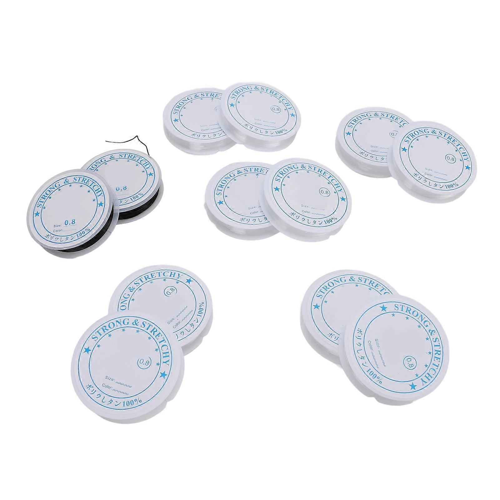 12 Rolls 0.8mm Elastic Beading Thread Kit, 8m Transparent & Black