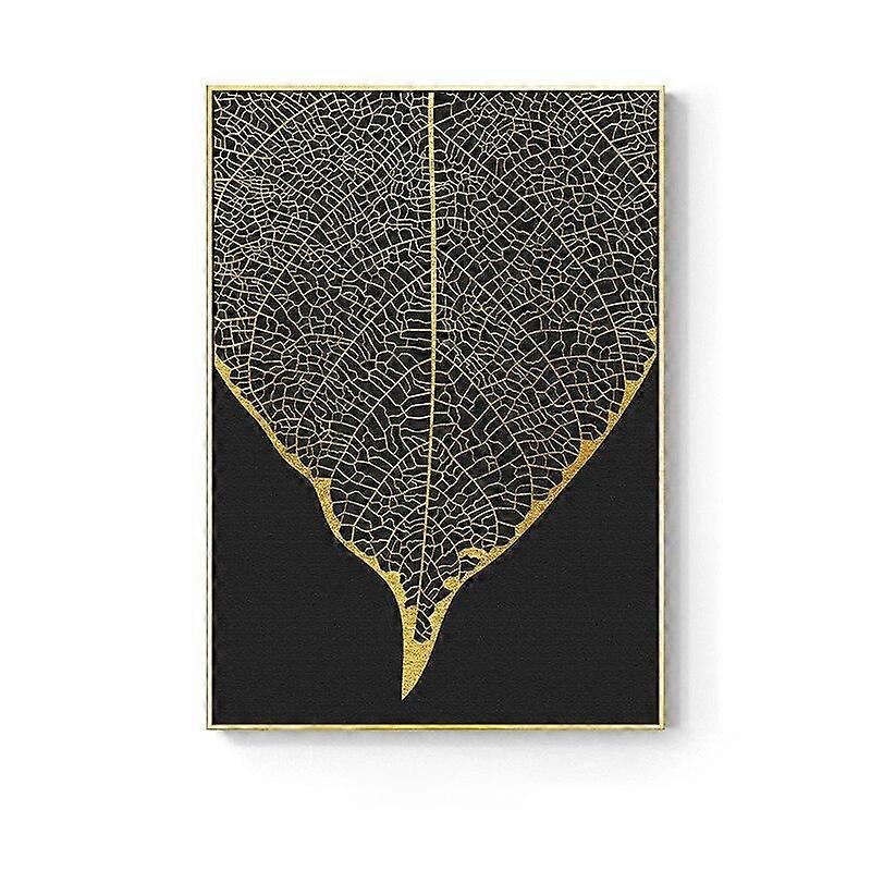 Simple Golden Abstract Leaf Wall Art Canvas Painting Feather Poster Picture Living Room Home Decoration