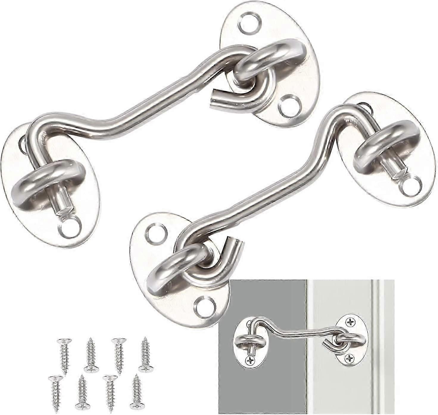 2 Pieces Cabin Hook,Door Latch Hook,Silver(7.5cm)