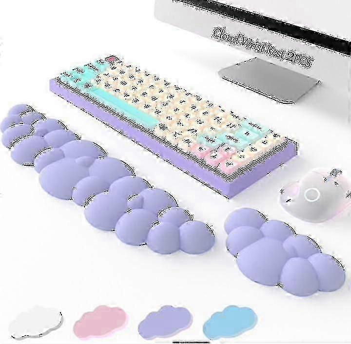 Keyboard Cloud Wrist Rest 2 Pieces, High Density Memory Foam Keyboard Palm Rest, Ergonomic Keyboard Pad Wrist Support, Pain Relief, Mouse Pad Support