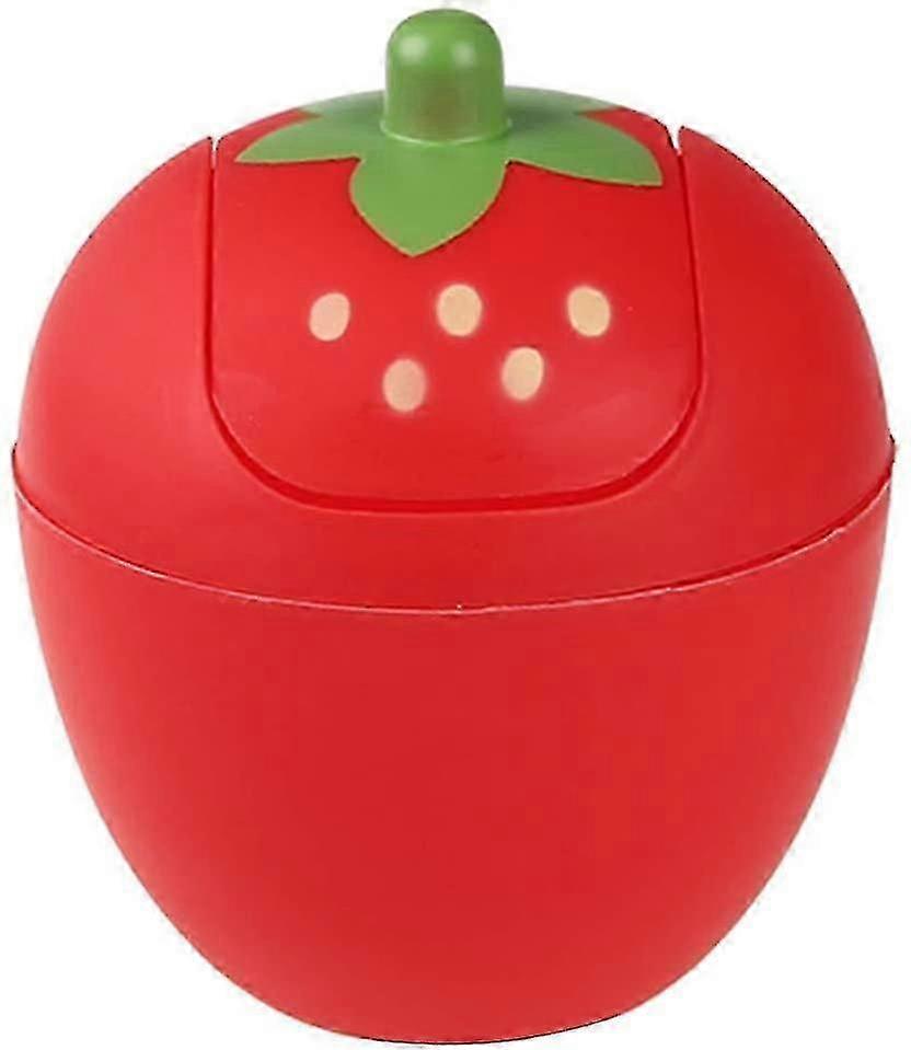 Plastic Strawberry Swing Lid Mini Countertop Trash Can for Desktop