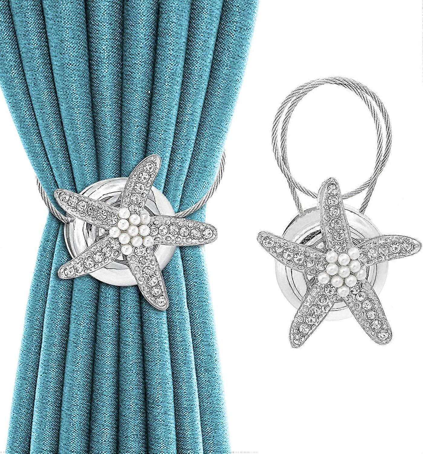 Curtain Tiebacks, Decorative Pearl Crystal Starfish Design, Magnetic Curtain Holders for Easy Use Without Drilling, Perfect for Various Home