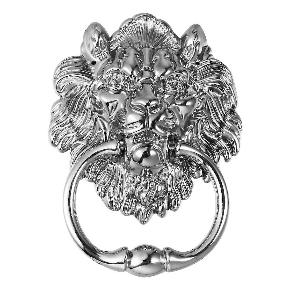 Antique Lion Head Door Knocker Front Door Handle Silver Tone Pull Ring