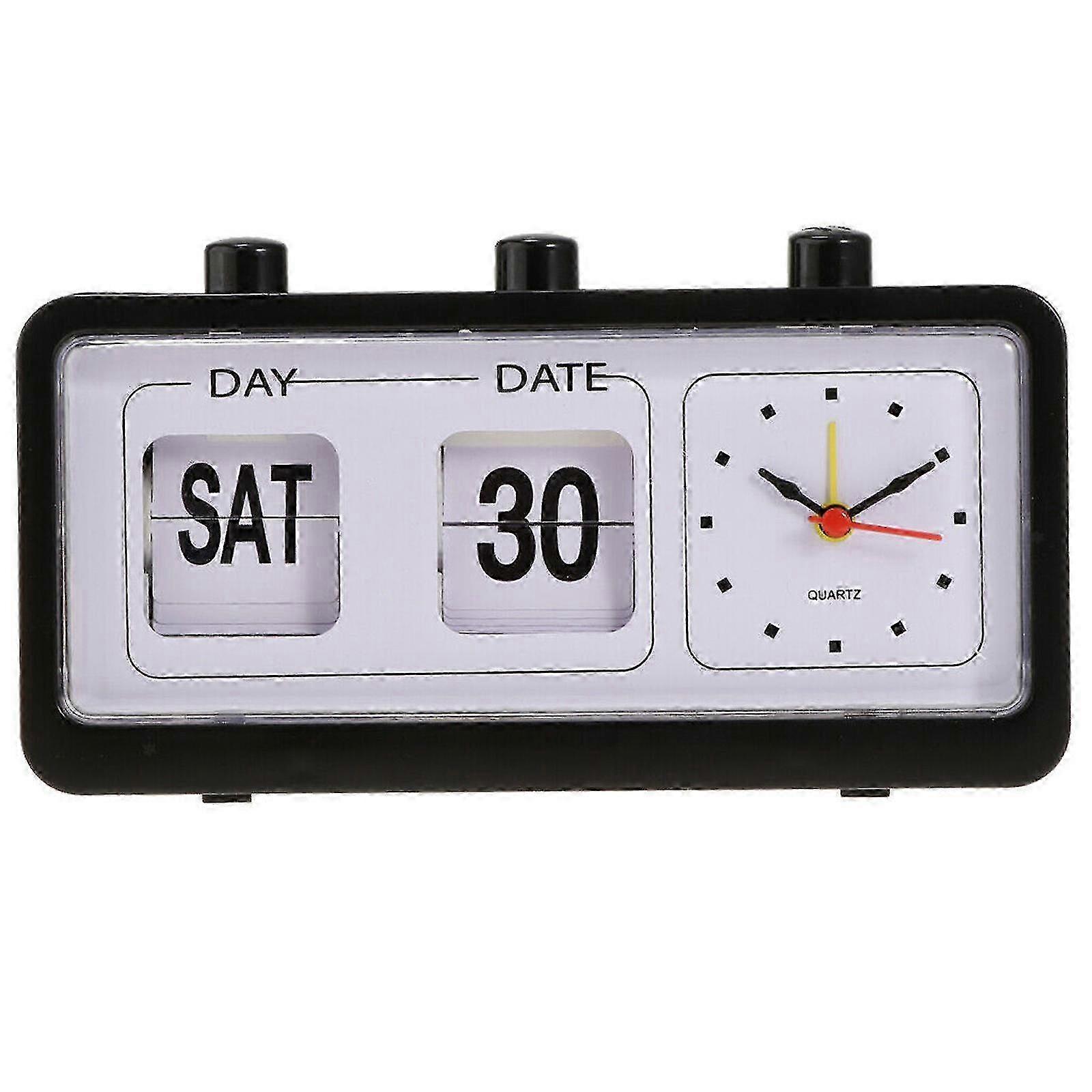 Retro Flip Calendar Bedside Clock, Square Design with 3 Buttons,