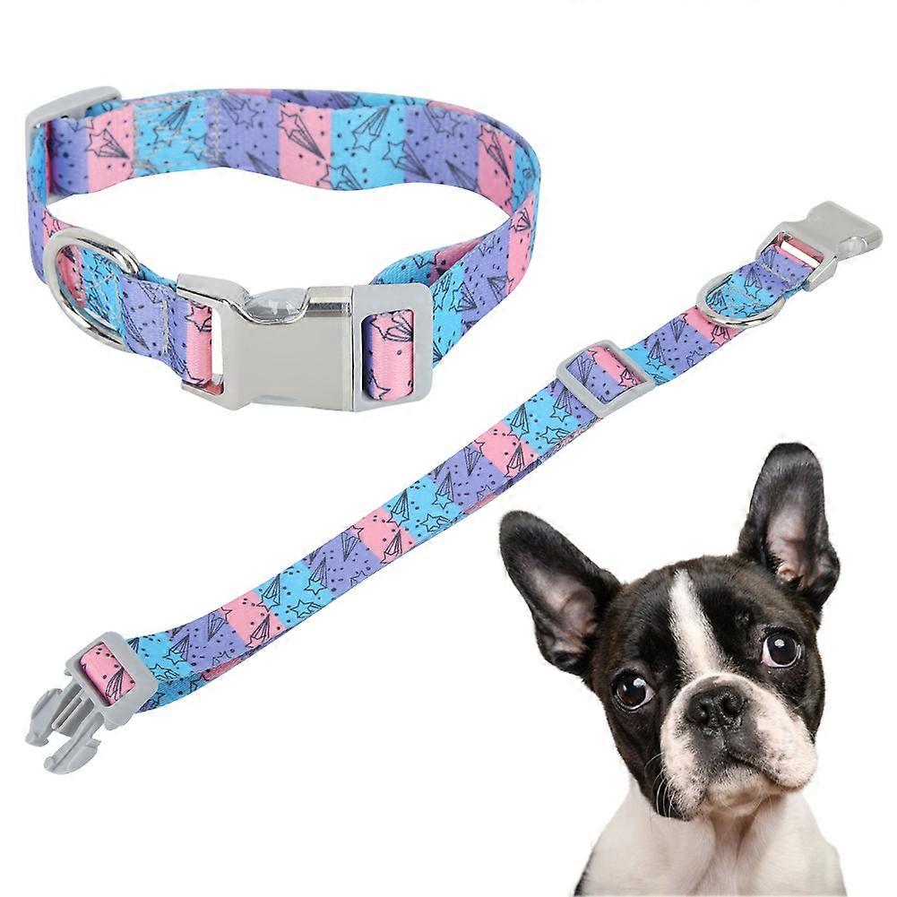 Half Metal Buckle Nylon Pet Collar for Dogs, Adjustable Size, Printed Webbing, Durable Neck Strap, Multiple Colors