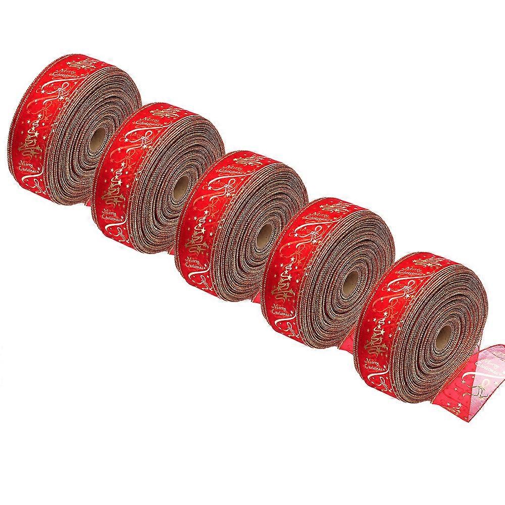 Red Gold Glitter Organza Ribbon, Snowflake Patterns Wired Edge Design for DIY Crafts, Enhance Your Home Decor with Festive Atmosphere, Gift Wrap (2