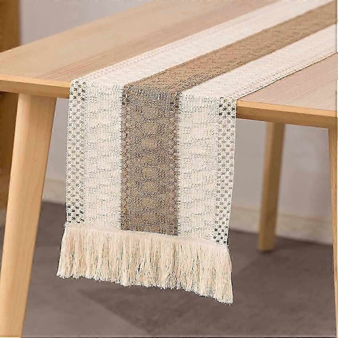 Table Runner med dusker Cotton Hessian Table Runner, Boho Coffee Table Runners for Dining Party