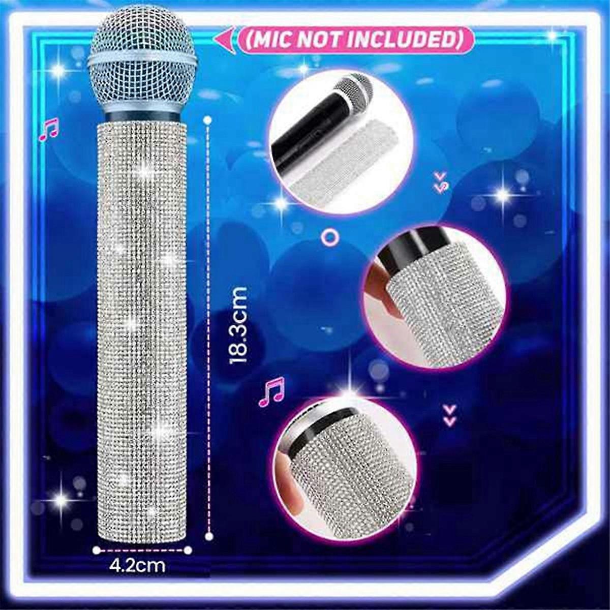 2 PCS Mic Handle Cover Sparkly Bling Rhinestones Mic Handle Sleeve for &TV Show for Most Wireless M