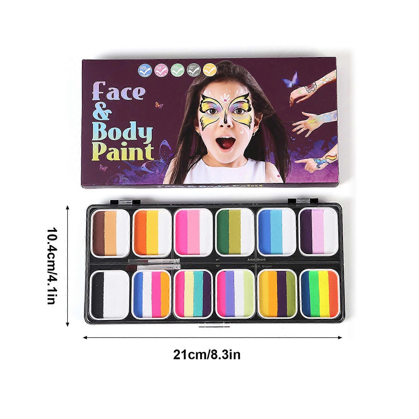 Watercolor Paint Palette Set Painting Colors Set Professional Face Split Cakes with 8 Paintbrushes+10 Stencils+2 Stickers Safe & Non-Toxic Water