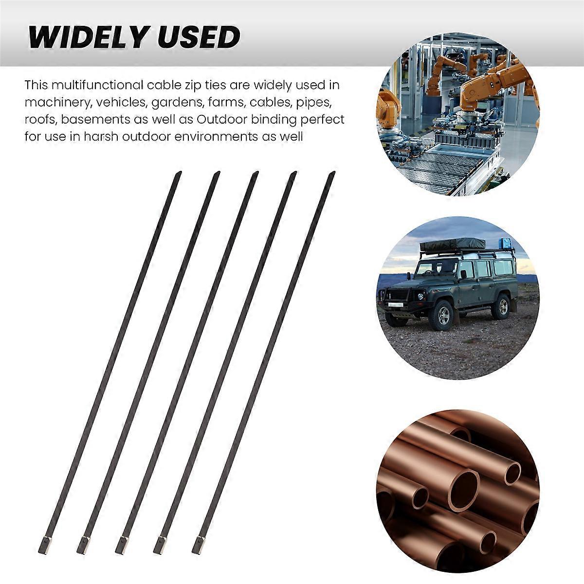 Abraçadeiras de Metal Pretas 100Pcs 11,8 Polegadas 304 Abraçadeiras de Cabo de Aço Inoxidável