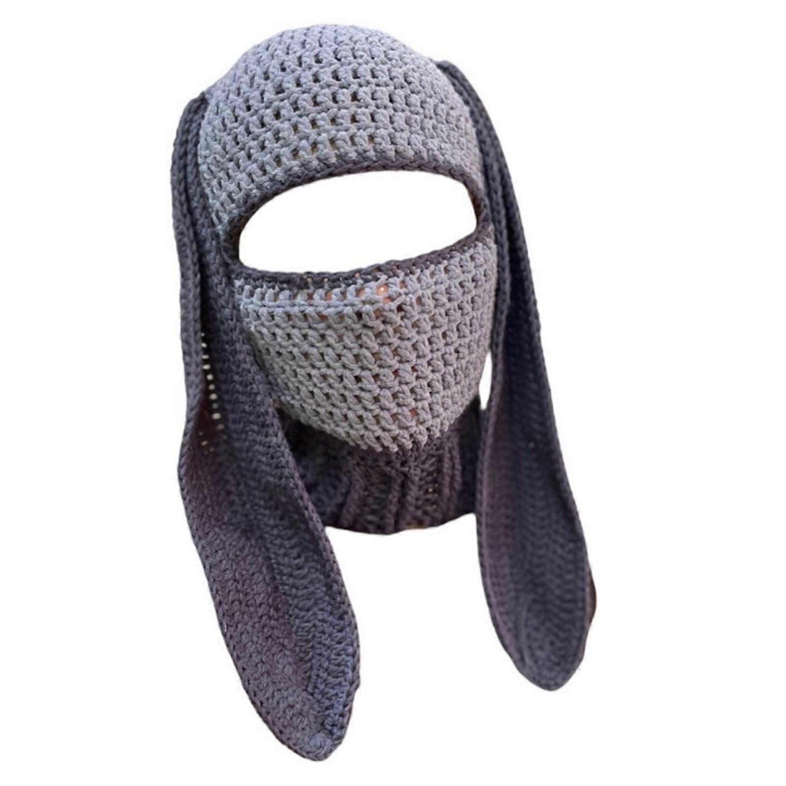 Pletací kukla čepice pro ženy Dospělý BunnyEars Čepice Klobouk Ručně vyrobený obličejový kryt Klobouk Dívky Háčkovaný Klobouk S kapucí Pro Party šedá