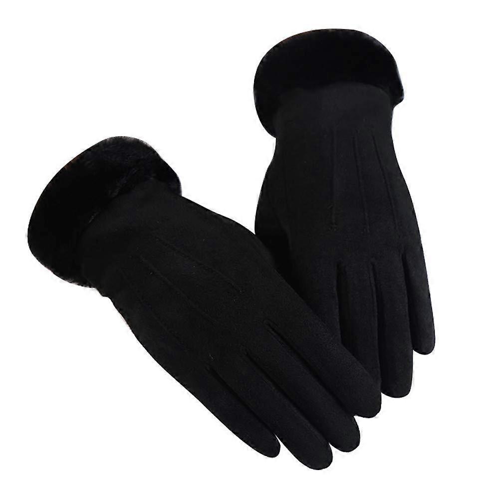 Leather Gloves with Velvet Lining for Winter Driving and Motorcycle Riding, Touch Screen Compatible, Size Options Available