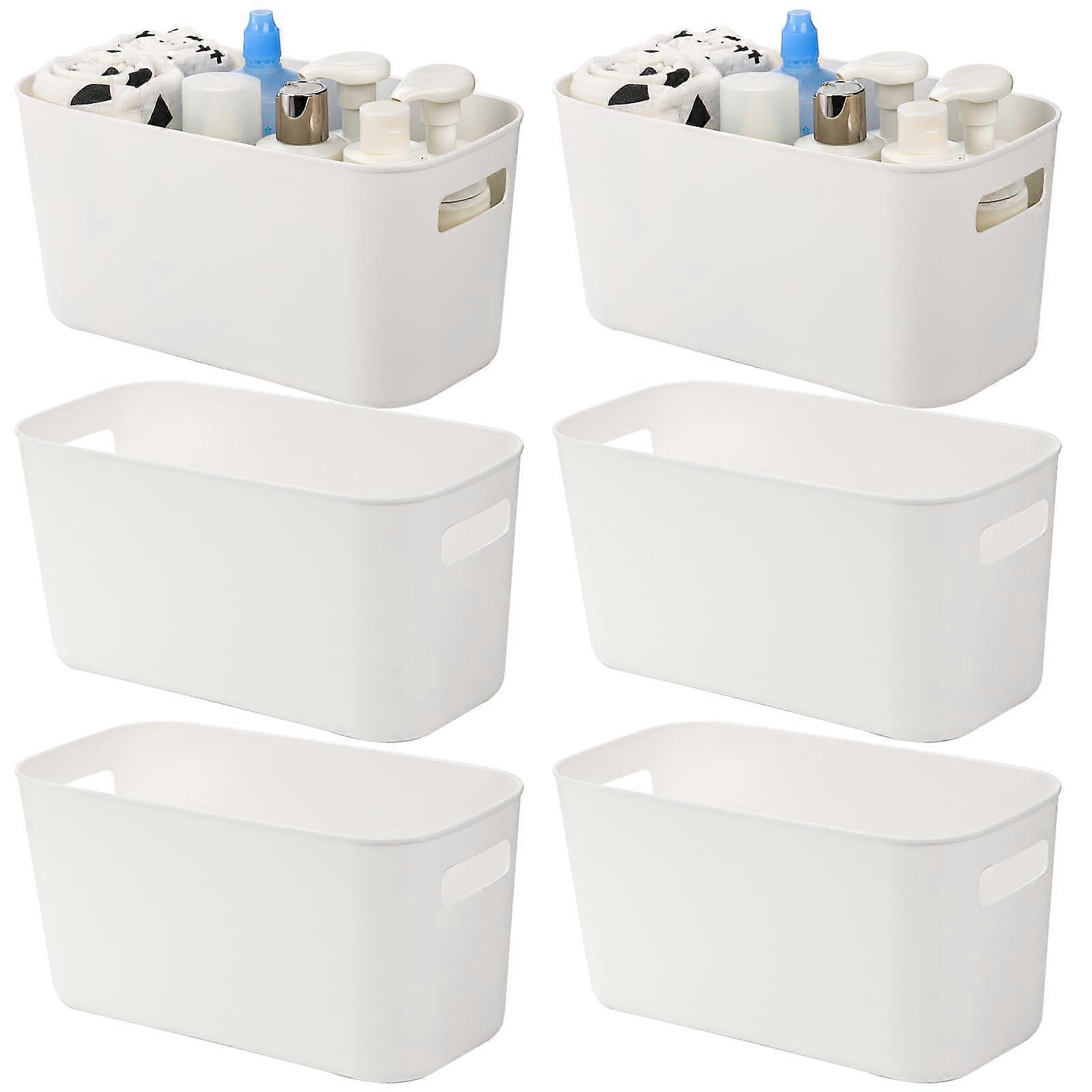Plastic Bin With Handle - 6 Pack, White Storage Bin For Shelves, Pantry Organization, Hand Soaps, Shampoos
