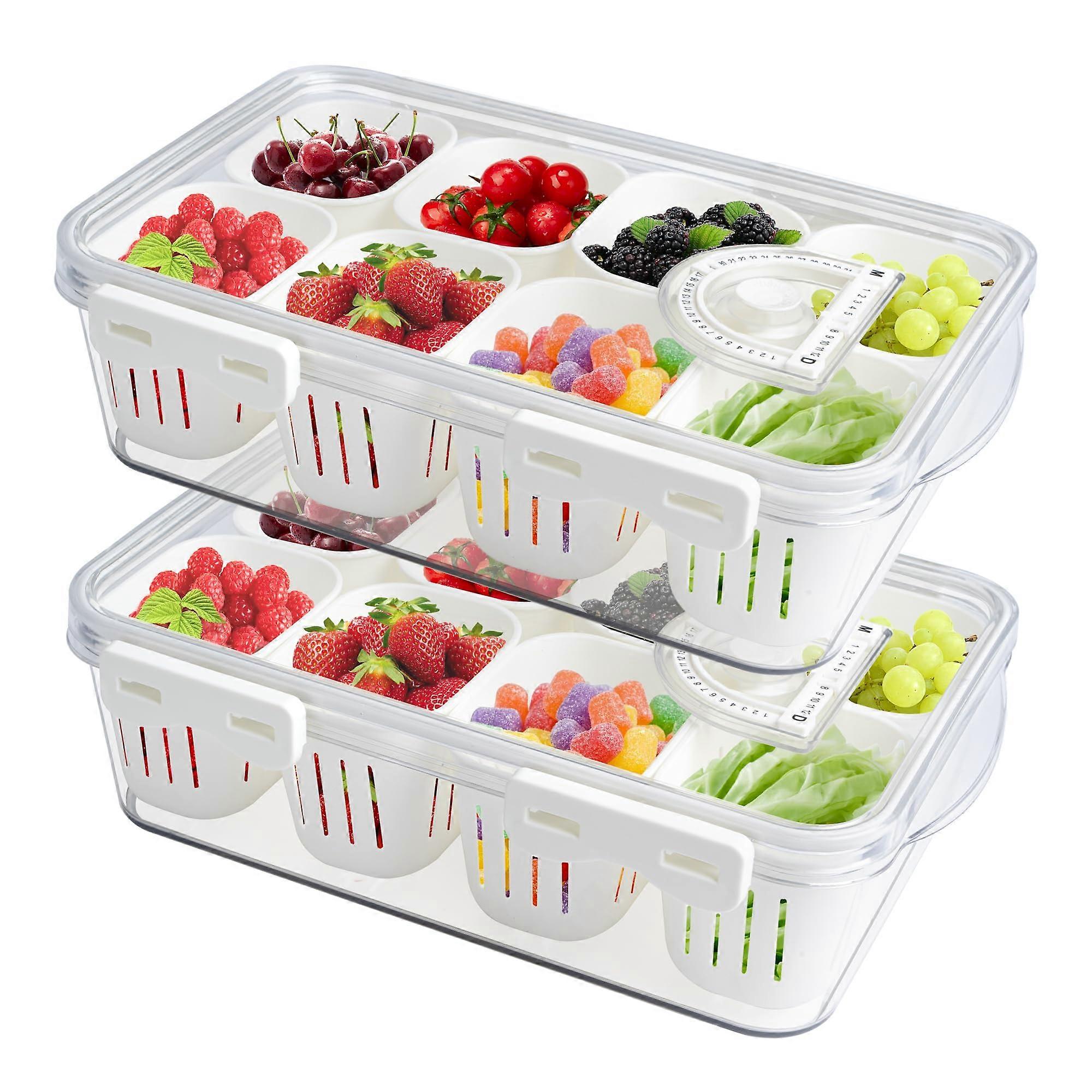 2 Pack Snackle Box Divided Charcuterie Container with 8 Compartment Serving Tray for Fridge Refrigerator Veggie Fruit Berry Salad Storage