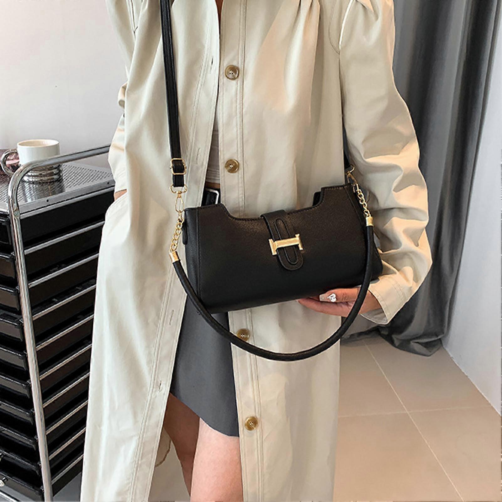 Large Capacity Soft Black PU Shoulder Bag Versatile Free Size