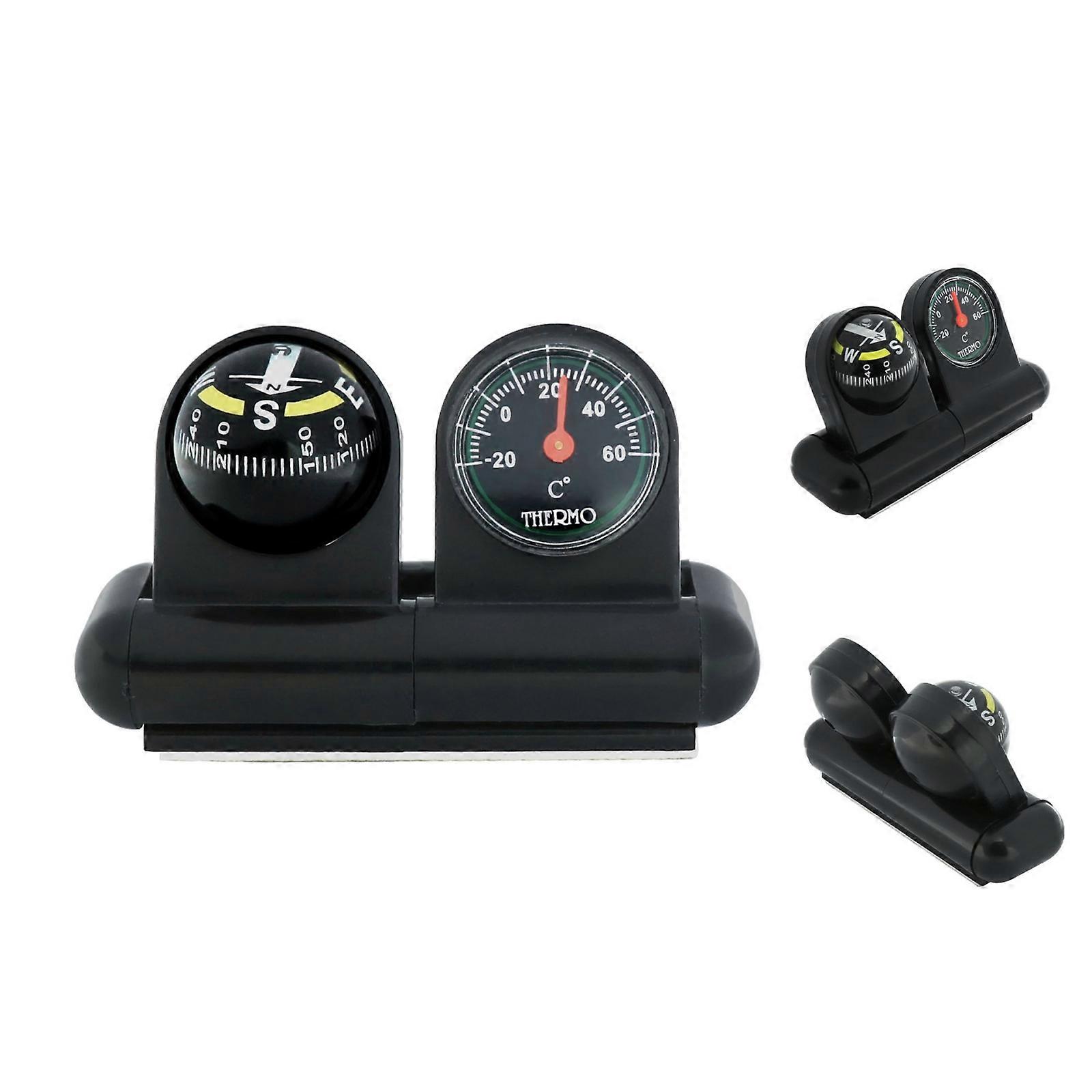 2 In 1 Car Guide Ball Thermometer Adjustable Angle Compass LC285